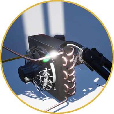 Simulate condenser replacement in VR. Users cut pipes, swap condensers, and practice welding with a torch and rod, refining skills for real-world applications.